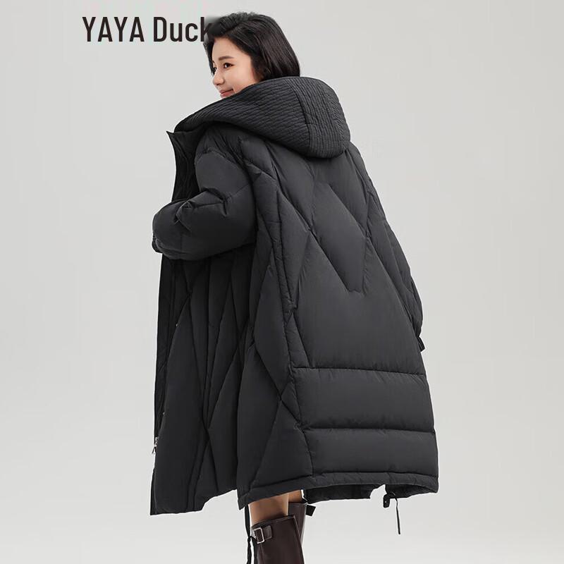 YAYA Women's Mid-length Diamond-Quilted Hooded Down Jacket