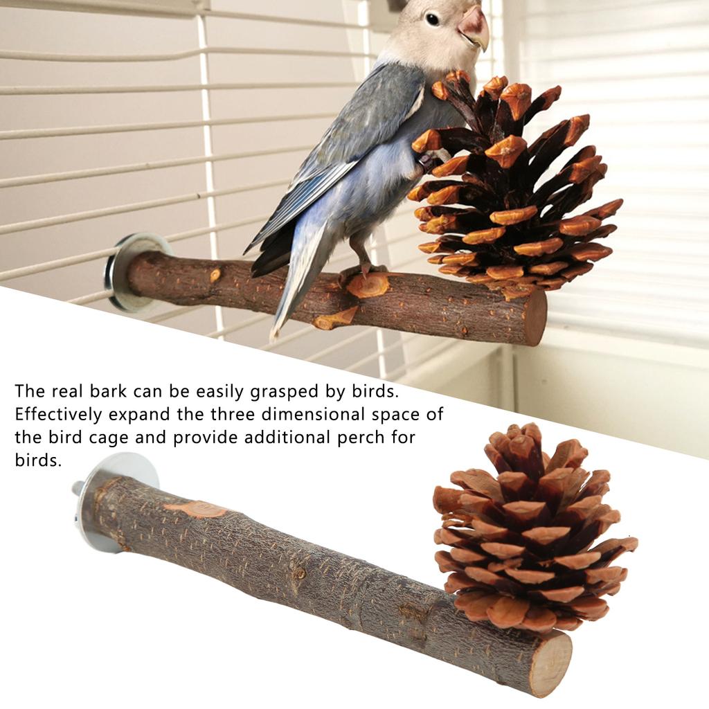 Natural Perch Bird Stand Pole Chewable Applewood Bird Perch Cage Accessories with Pine Cone for Parakeets Cockatiels
