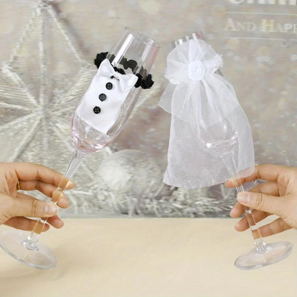 2-Piece Wedding Champagne Flute Set - Bride & GroomCrystalGlasses with DIY Charms SparklingWineCups for Party & AnniversaryGifts