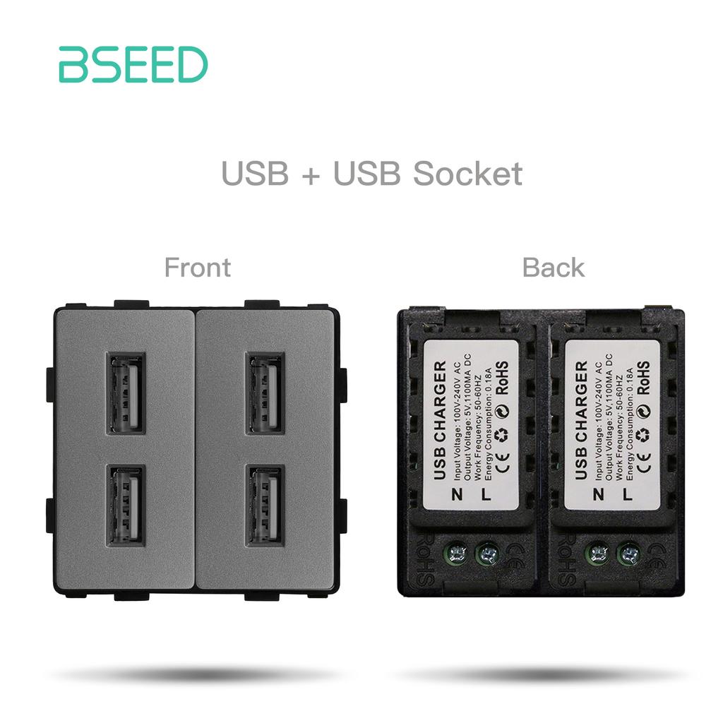 BSEED EU 1/2/3Gang Mechanical Button Switches 1Way Wall Socket Glass Panel Touch Switch Function Parts DIY Free Combination