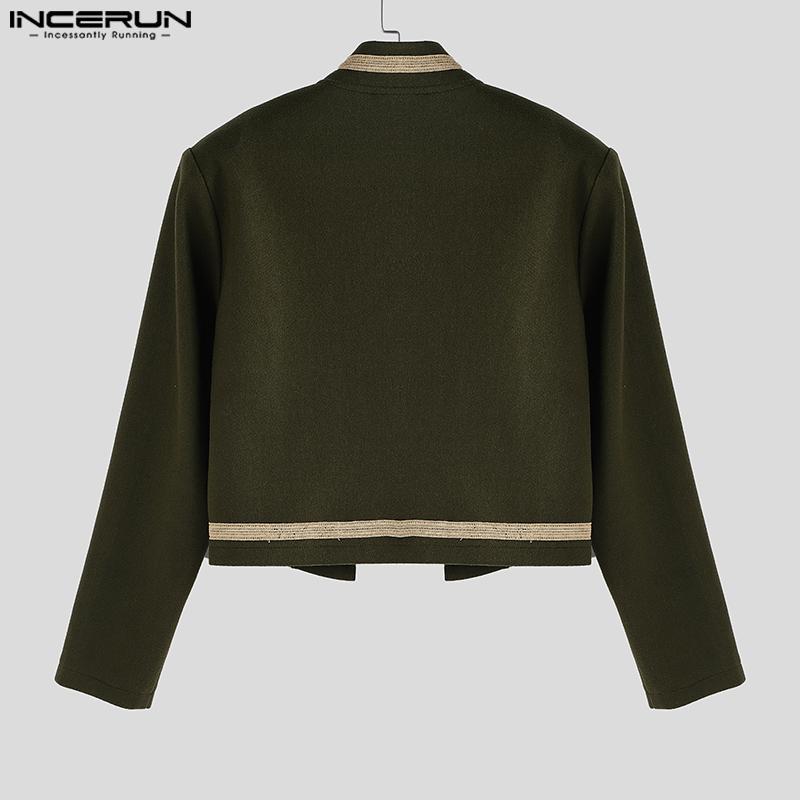 INCERUN Men Long Sleeve Embroidery Patchwork Open Front Casual Short Thin Coat Jackets