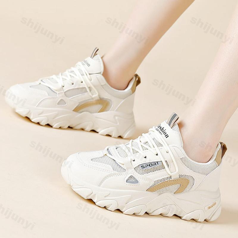 Fashion Autumn Chunky Wedge Platform Women's Sneakers Pu Thick Bottom Vulcanized Shoes Women Lace Up Casual Dad Shoes Zapatillas Mujer