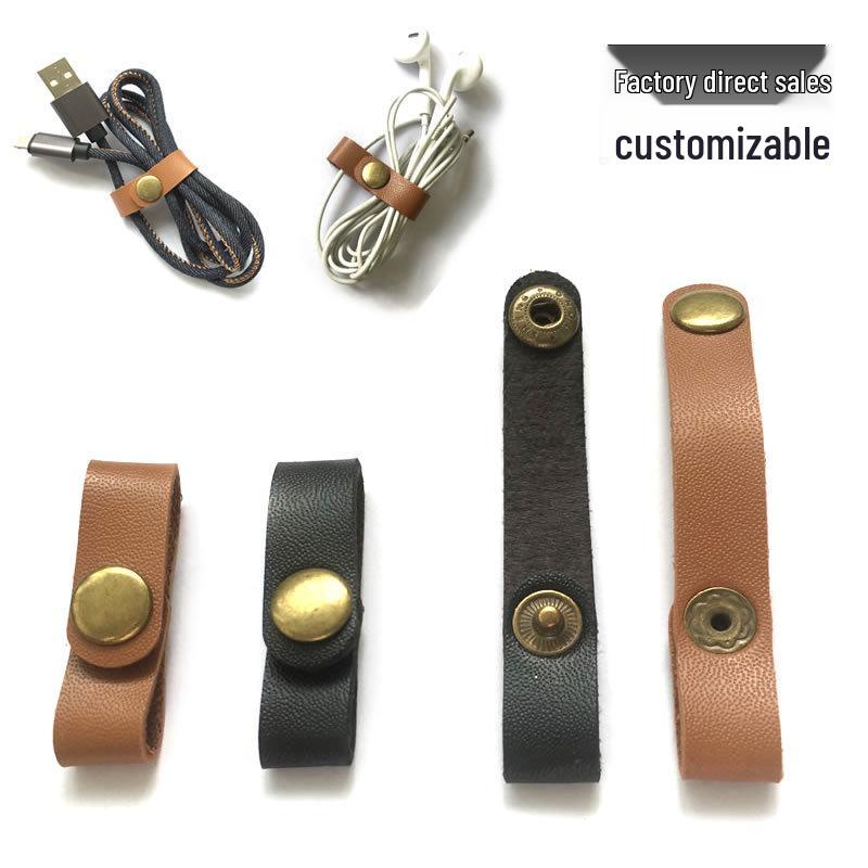 Faux Leather Earphone & Data Cable Organizer with Buckle