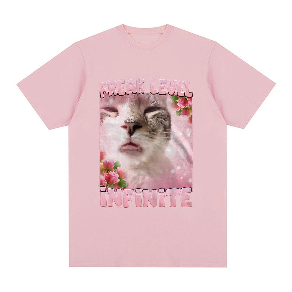 Freak Level Infinite Funny Cat Meme T-shirt Kitten Lover Gift Men Women Short Sleeve T-shirts Casual Cotton Oversized Tee Shirt