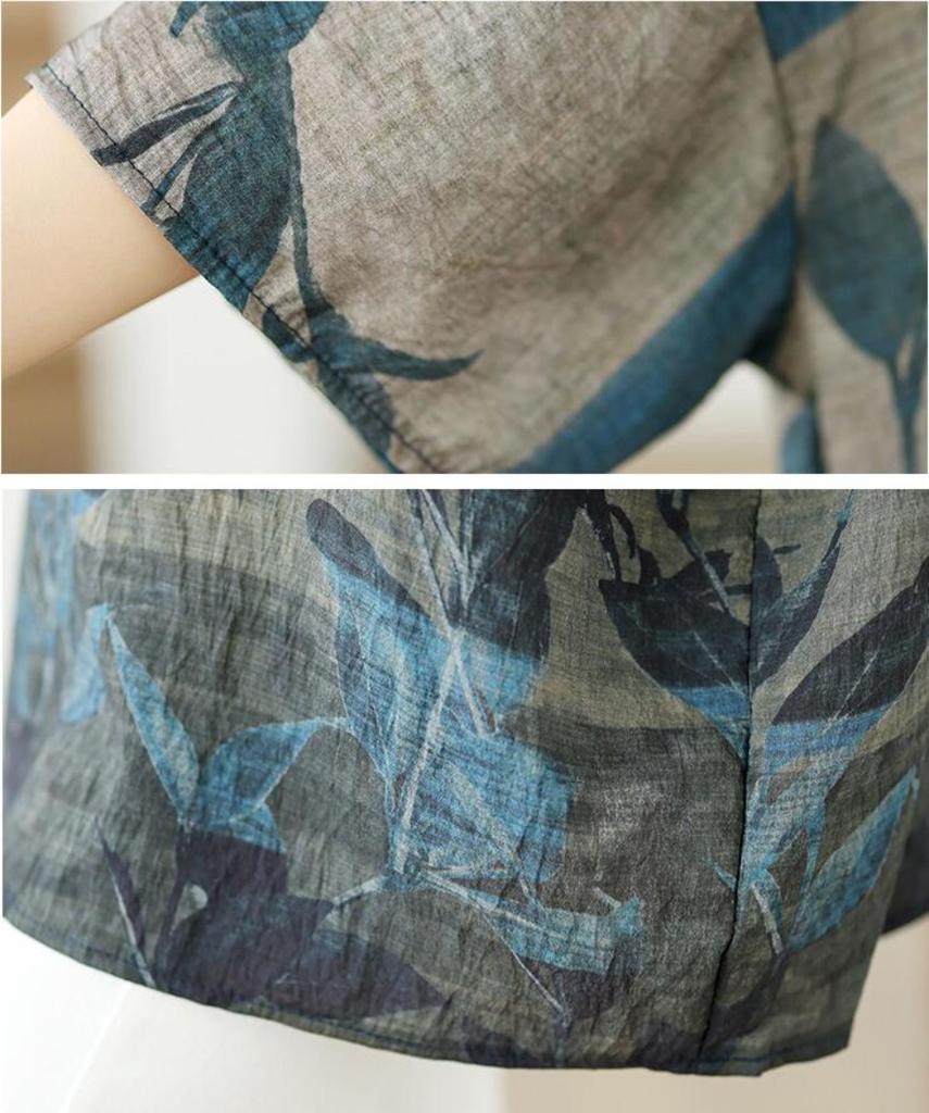 Summer Hemp Cotton Blouse EthnicStyle Bat Sleeve Loose Oversized Round Neck T-shirt Casual Comfortable for Women