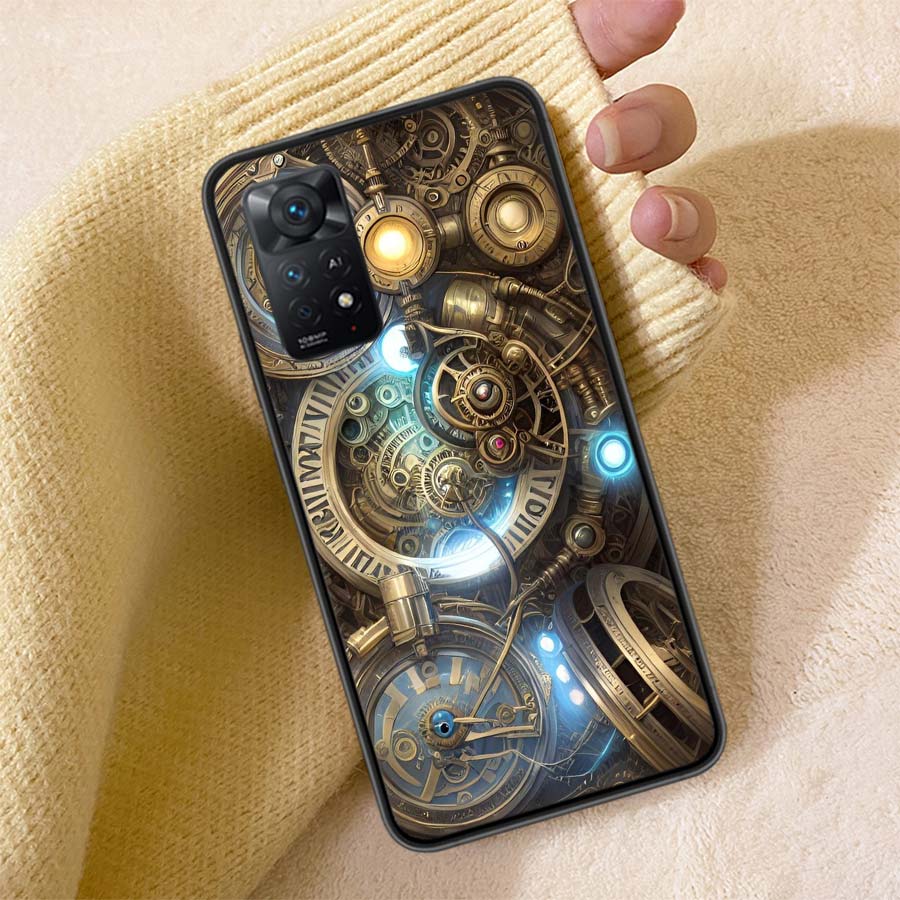 Lofi Dreamscapes Clock Gear Phone Case For Redmi Note 13 14 15 Pro Plus 12 13C 12C 15C 9 10 10C 9T 9C 9A TPU Soft Cover Clear Ce