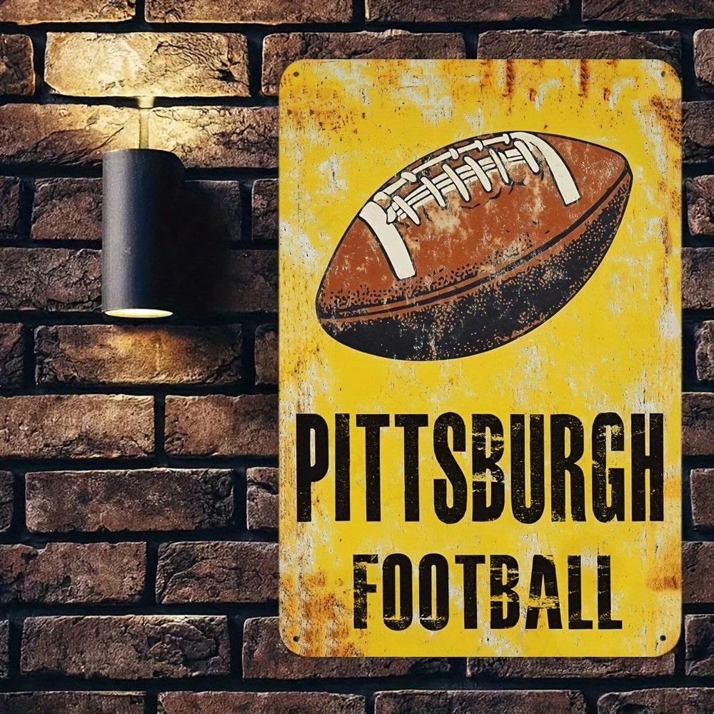 

1pc Pittsburgh Steelers Fan 8x12in Durable Metal Sign Vintage Pub Wall Art Pre Drilled Easy Hang 20x30 різнокольоровий