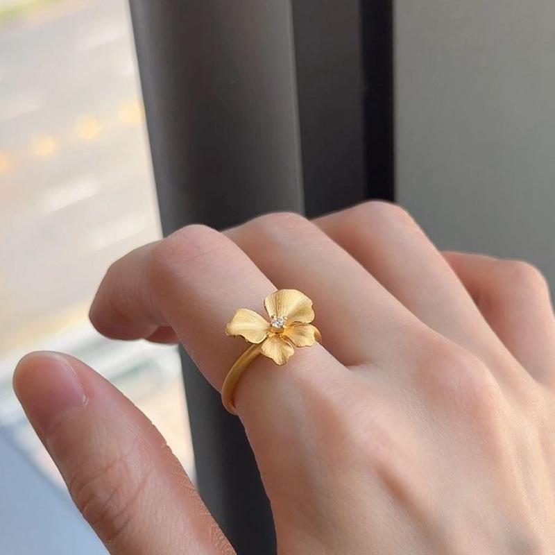 Vintage Ethnic Gold Butterfly Ring with Micro-Paved Diamonds for Women Adjustable Open