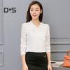 Spring Summer Women Bowknot Lace Up Collar Shirt Tops Long Sleeve Solid Color Casual Chiffon Blouse Workwear