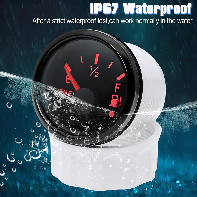 Waterproof IP67 52mm Fuel Level Gauge+Oil Level Sensor 100-500mm 0-190OHM Red LED Oil Tank Meter with Alarm Car RV Camper 12V24V