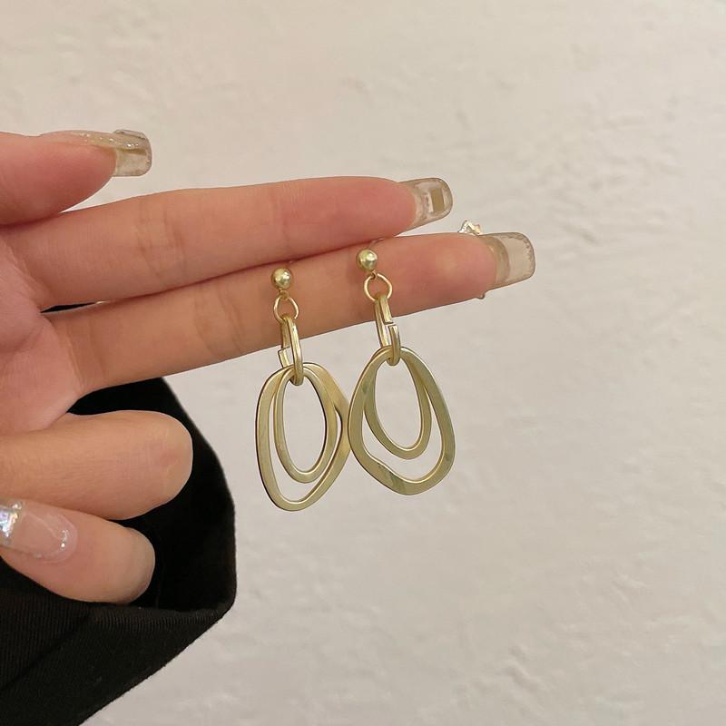 Temperament Retro Japanese and Korean Matt Metal Irregular Hollow Ring Ins Cold Wind Stud Earrings Women's Ear Jewelry Earrings
