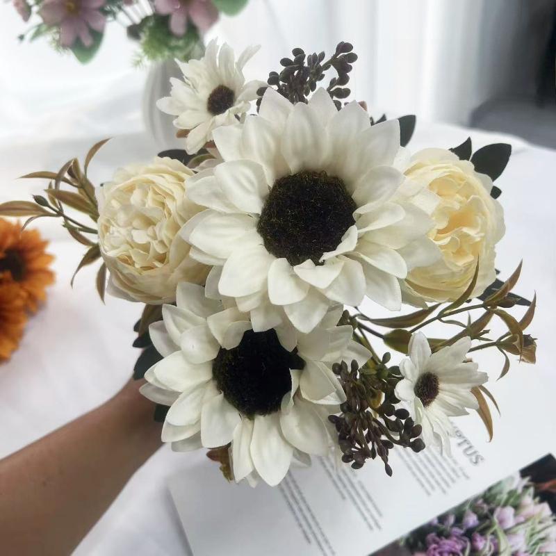 Nordic Artificial Flowers Silk Sunflower Peony Bouquet Garden Decoration Green Plant Fake Flower Simulation Chrysanthemum