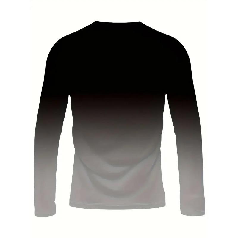 Modisches Herren-Langarm-T-Shirt mit Rundhalsausschnitt, 3D-Digitaldruck, Farbverlaufsmuster, lässige Outdoor-Bekleidung, bequem