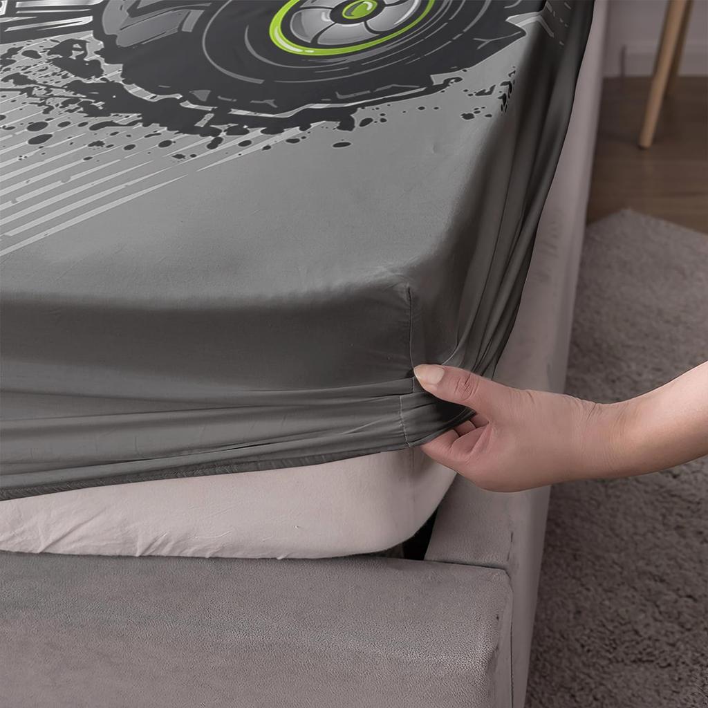 Cartoon Truck Fitted Sheet Set, Monster Truck Kids Bed Sheet Set for Room Decor for Boys Teens,1 Fitted Sheet and 1/2Pillowcase