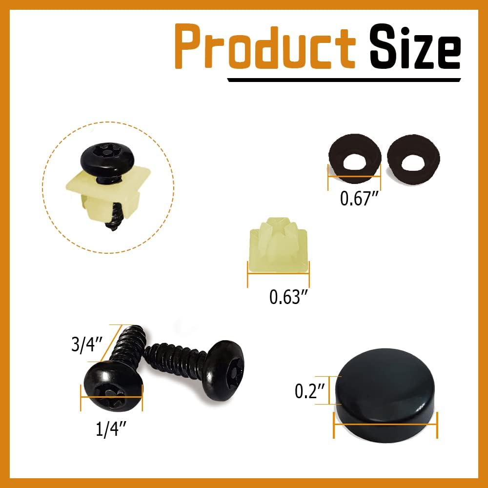 4 Set Black Anti Theft License Plate Screws Kits, Rustproof Stainless Steel Car Tag Plate Mounting Hardware, M6 (1/4") Tamper Proof Screws for Front