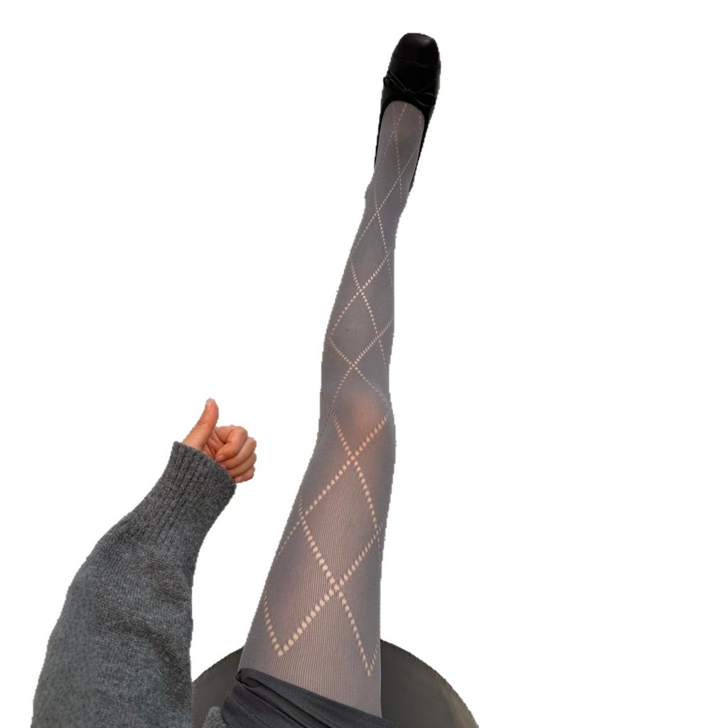 Micro-Transparent Rhombus Hollow Stockings Show Thin Nude Skin Beauty, Anti-Hook Pantyhose, High Elastic Leg Leggings