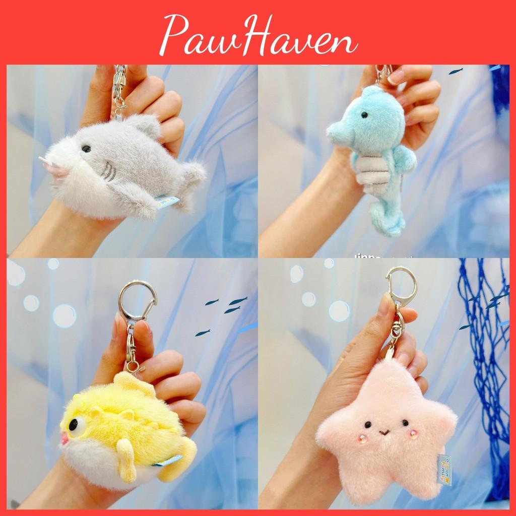 Plush Marine Animals Keychain Turtle Shark Pendant Pressable Sound Decoration