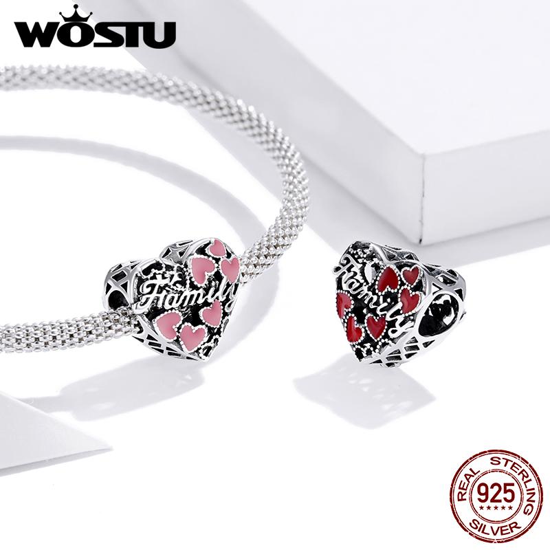 WOSTU 925 Sterling Silver Warm Family Klasické kouzelné korálky ve tvaru srdce pro ženy jako dárek k festivalu
