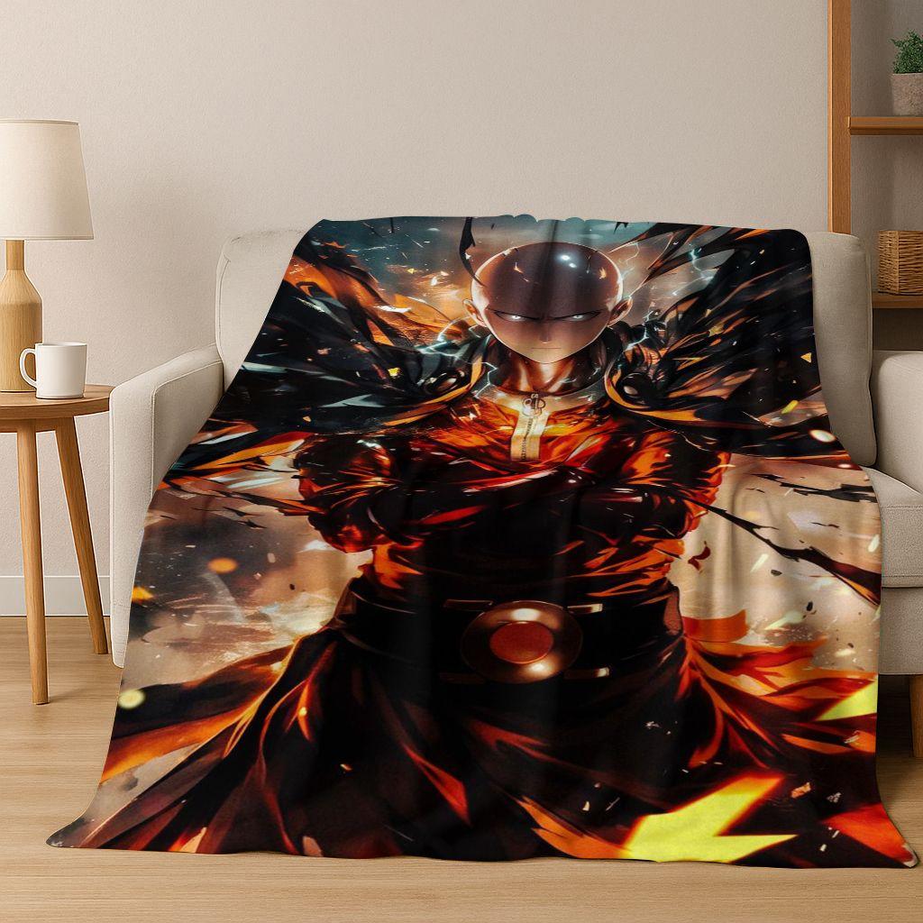 Anime One Punch Man Saitama Cartoon Cartoon Flannel Blanket,Cozy Soft Throw Blanket for Home Bedroom Bed Sofa Picnic Cover Kids