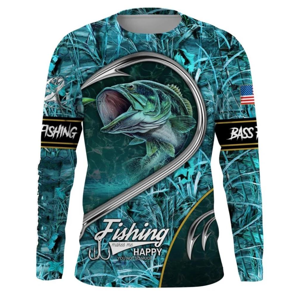 Bass Fishing Long Sleeve T-Shirt, Custom Name, Ideal for Fishing Lovers