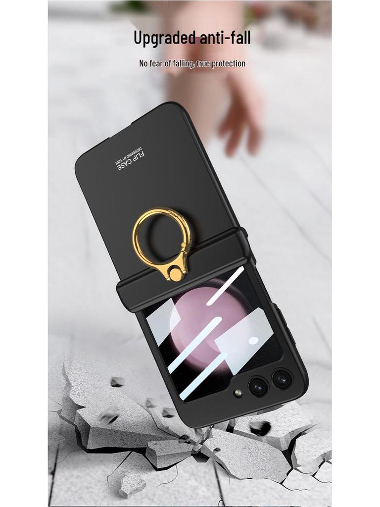 Samsung Z Flip 5 Magnetic Foldable Frosted Ring Holder Case - Anti-drop Protective Cover for Couples
