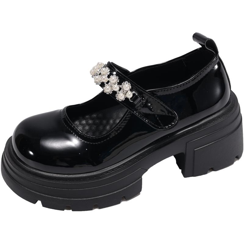 

Fashion Block Heel Mary Jane Single Shoes Women s Fashion Round Toe Shallow Slip Rhinestone Strap Platform Single Shoes 35