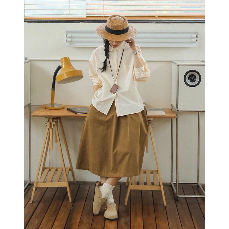 2026 Spring Japanese Retro High Waist A-line Midi Skirt for Women