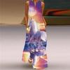 Vintage Dámské 3D tisk Boho Dlouhé šaty bez rukávů Letní móda Společenské šaty s výstřihem do V Dámské Ležérní Kapesní Tenké Vestido