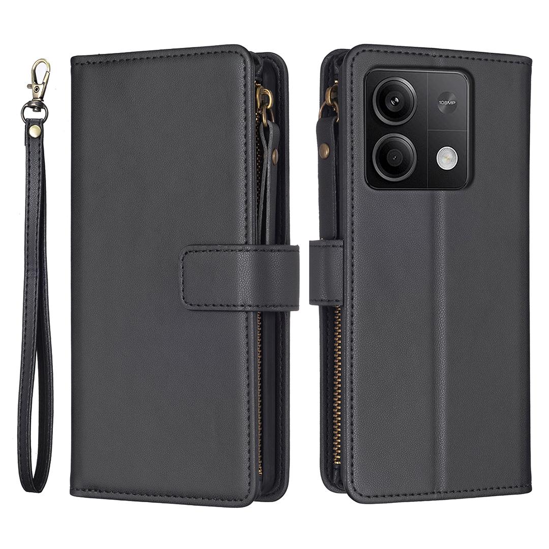 

BF Style-19 for Xiaomi Redmi Note 13 5G Leather Phone Case Wallet Stand Flip Cover Zipper Pocket Black