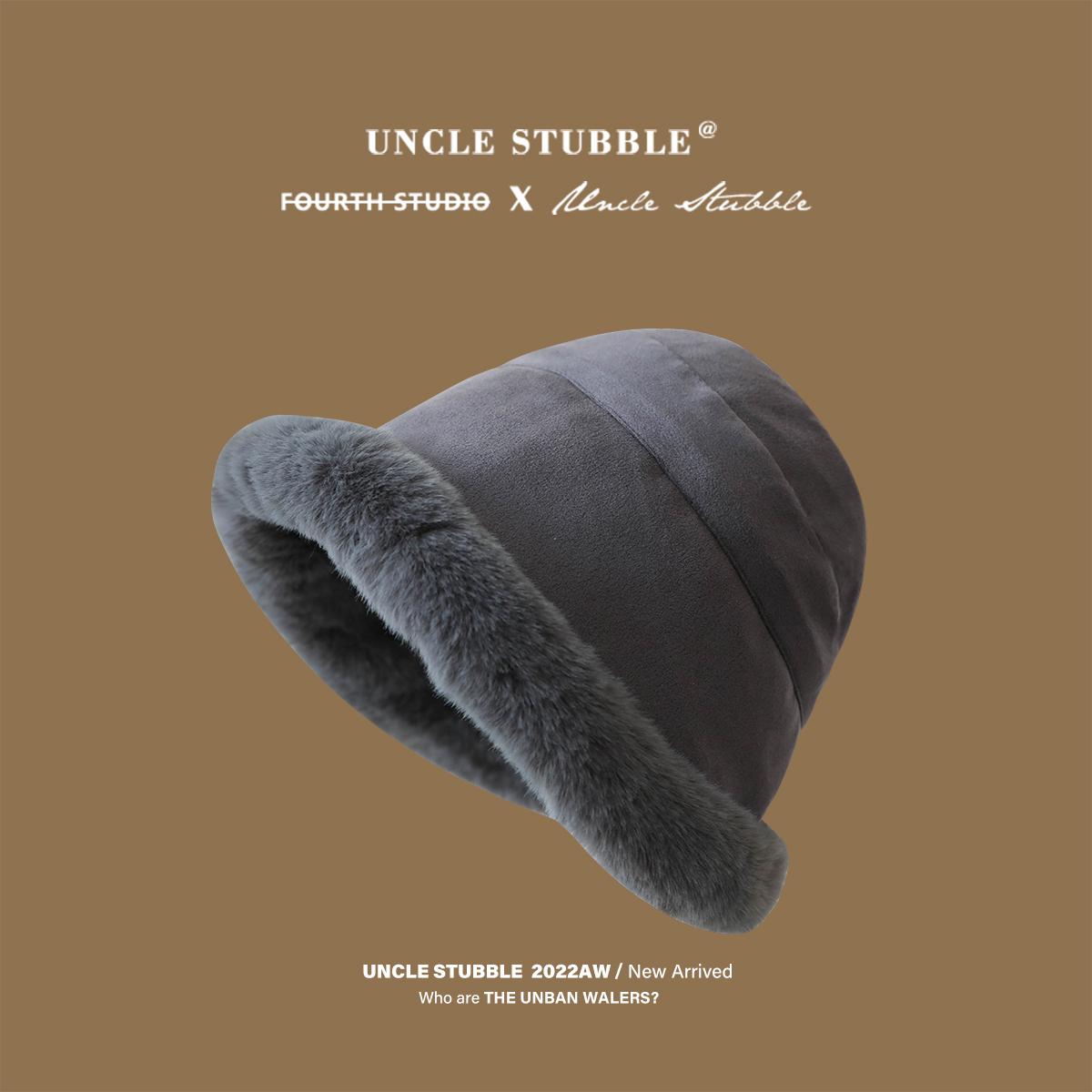 

Зимняя плюшевая панама однотонная элегантная шляпа-ведро утолщенная теплая для лица маленькая шапка женская нишевая ретро One Size (55-59cm)