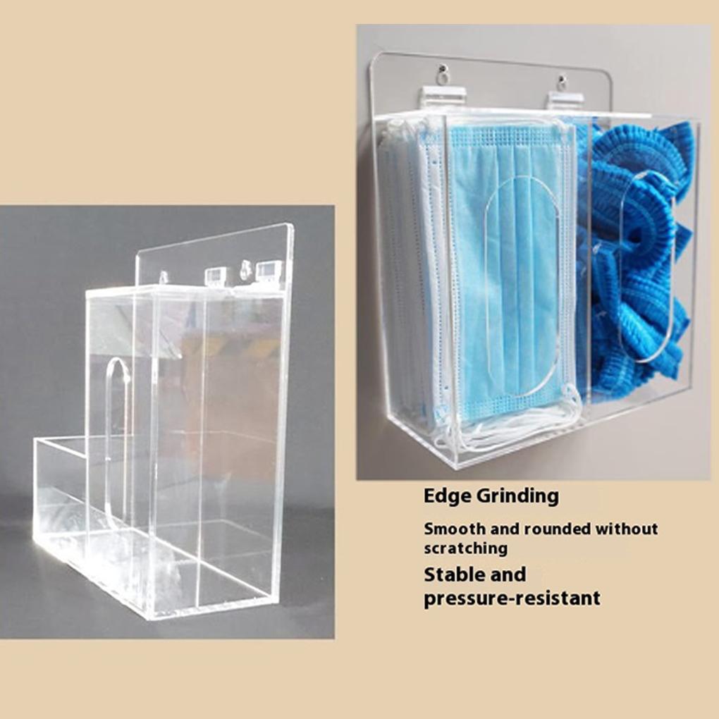 Acrylic Two Compartment Mask Dispenser Box With Hand Stand Transparent Hygiene Station