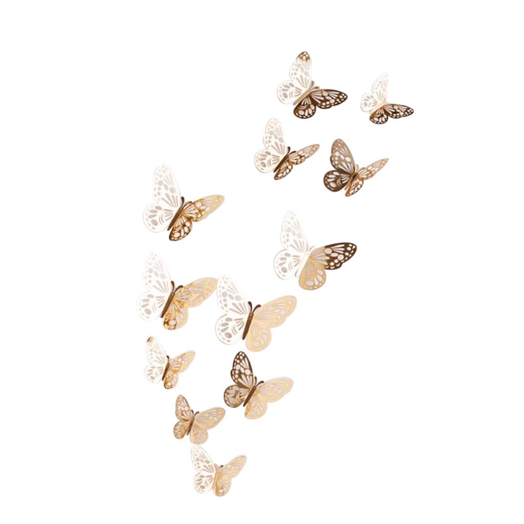 

(Никита) 12 шт 3D полые наклейки на стену бабочка на холодильник для украшения дома новый One Size золотой