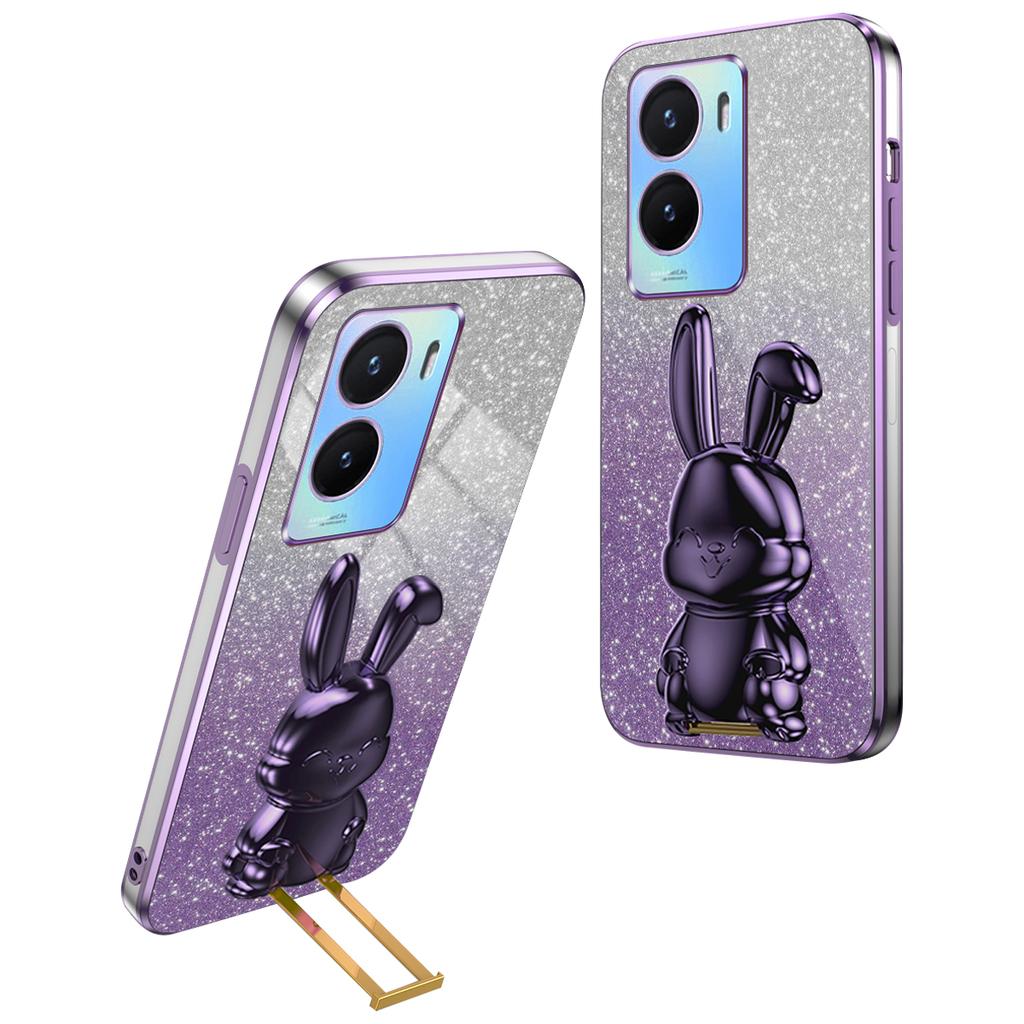 For vivo Y35 5G Pull-Out Kickstand Phone Protective Case Cartoon Rabbit Decor Cover
