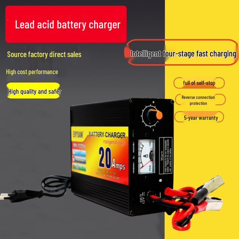 12V 30A Lead-Acid & 14.6V 20A LiFePO4 Battery Charger, Anti-Reverse Protection, Auto Stop.