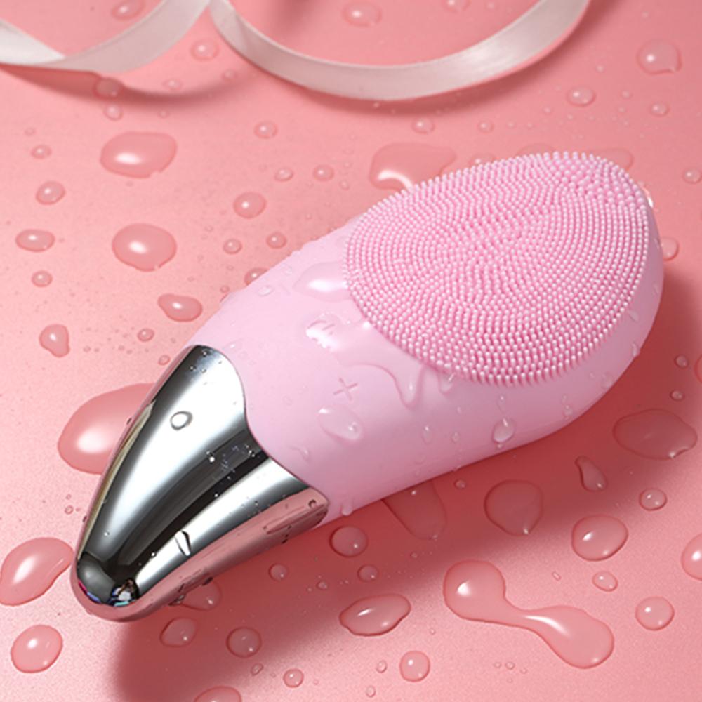 Mini Sonic Face Cleaner Electric Facial Cleansing Brush Silicone Deep Pore Cleaning Skin Massager Face Cleansing Brush Device EU розовый