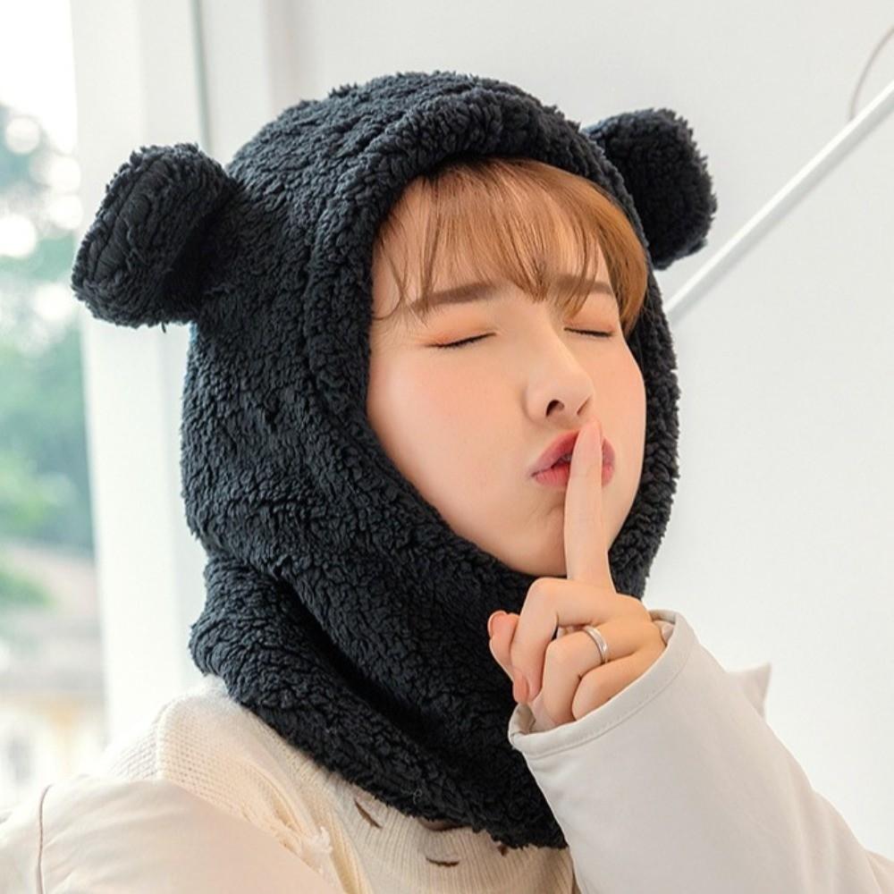 Cute Bear Ear Hat Scarf Windproof Plush Hat Scarf Fashion Winter Warm Hedging Cap Outdoor