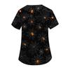 Womens V Neck Short Sleeve Work Shirt Side Slit Pockets Halloween Print Top Casual Comfortable Fit