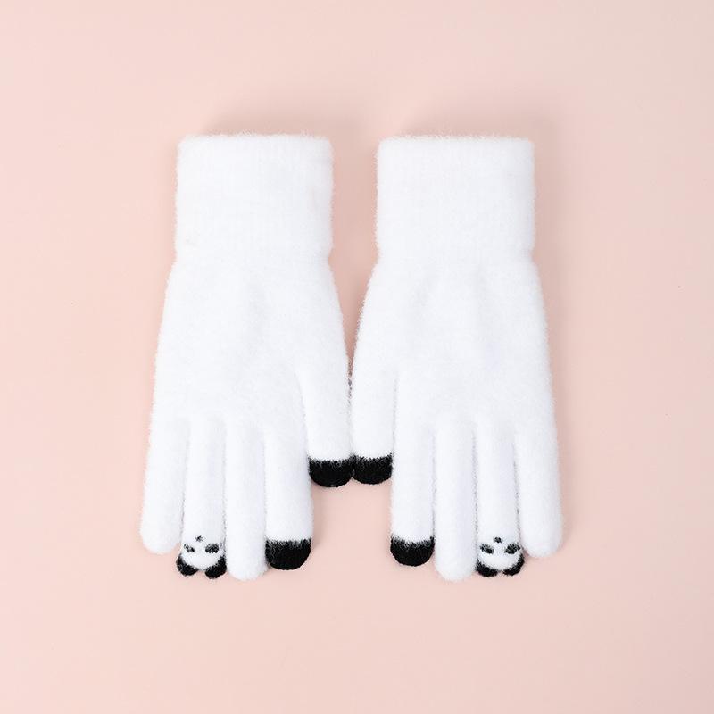 Gloves female autumn and winter fingers cute cold-proof warm knitted velvet cycling gloves five fingers
