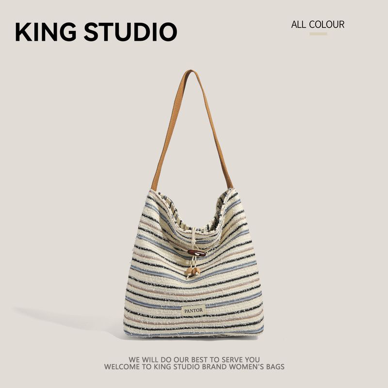

Women s Bag Stripes South Korea Embroider Hand-Carrying Shoulder Bag Beige White