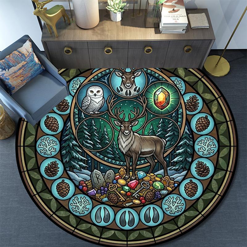 Forest Wildlife Glass Round Area Rug Under Office Chairs Bedroom Living Room Home Decor
