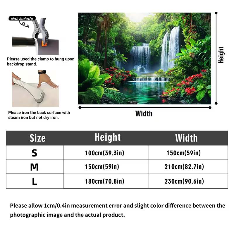 2D Lush Forest Waterfall Backdrop Tropical Nature Photo Background