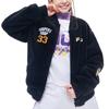 Fila Fusion Inline Faux Shearling Loose Fit Baseball Logo Sports Jacket Unisex jackets Deep-Black T11U145907FBK