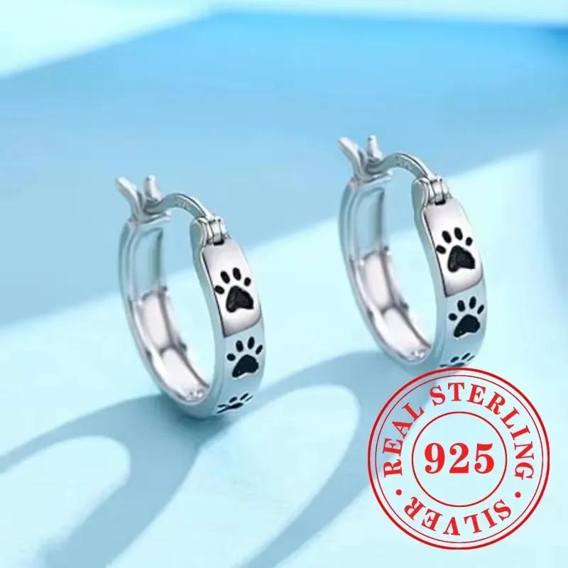 Sweet Shiny White CZ Heart Pierced Earrings for Girls  Sterling Silver Cute Pet Paw Prints Jewelry Daily Party Jewelry