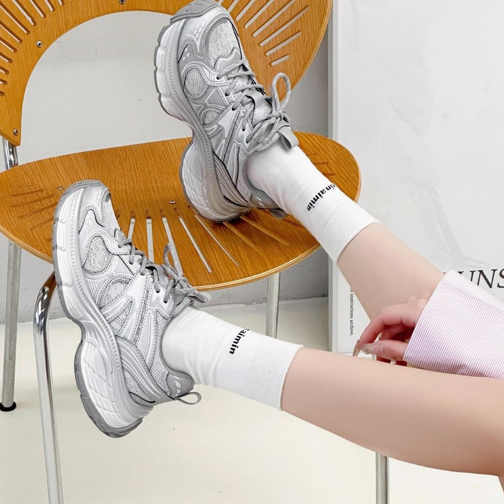 Leather platform dad shoes women's 2025 spring new versatile small height increase women's shoes running casual sports shoes