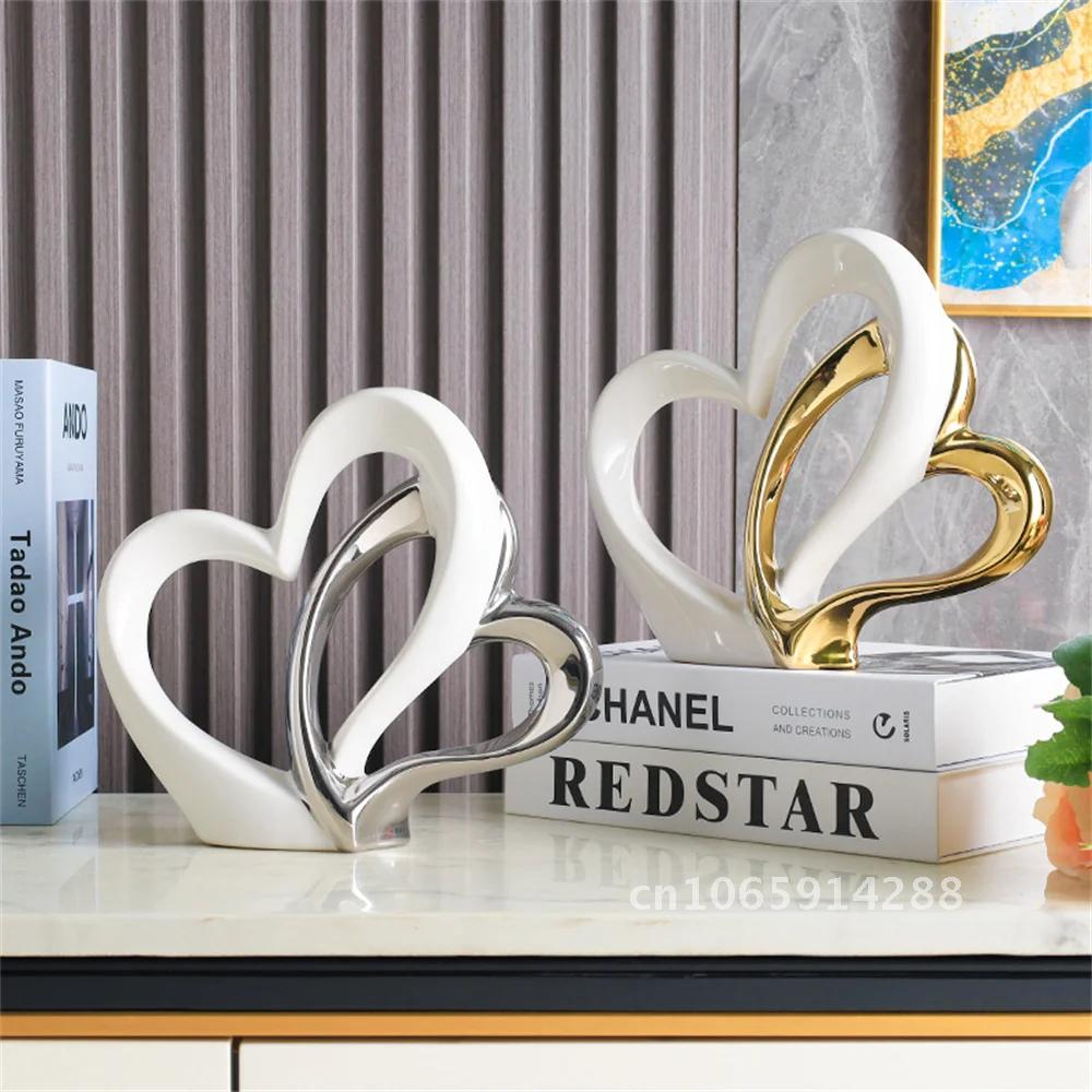 Modern Art Heart Shaped Minimalist Nordic Statue Living Love Electroplated DIY Room Ornament Sculpture Decoration Ceramic Table