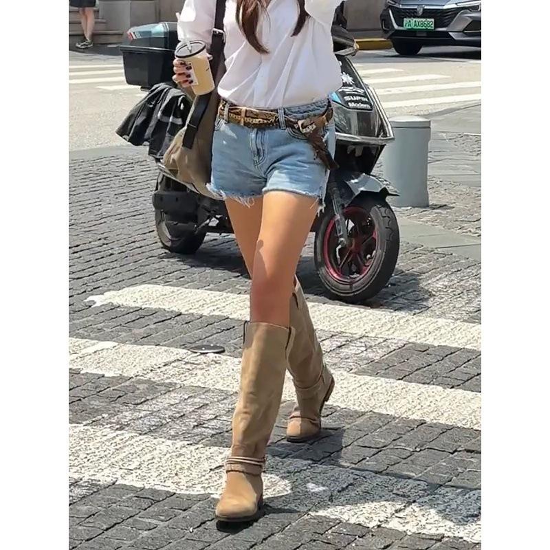 Cowhide version~ 2025 new wandering pastoral retro western cowboy boots temperament premium boots stacking boots