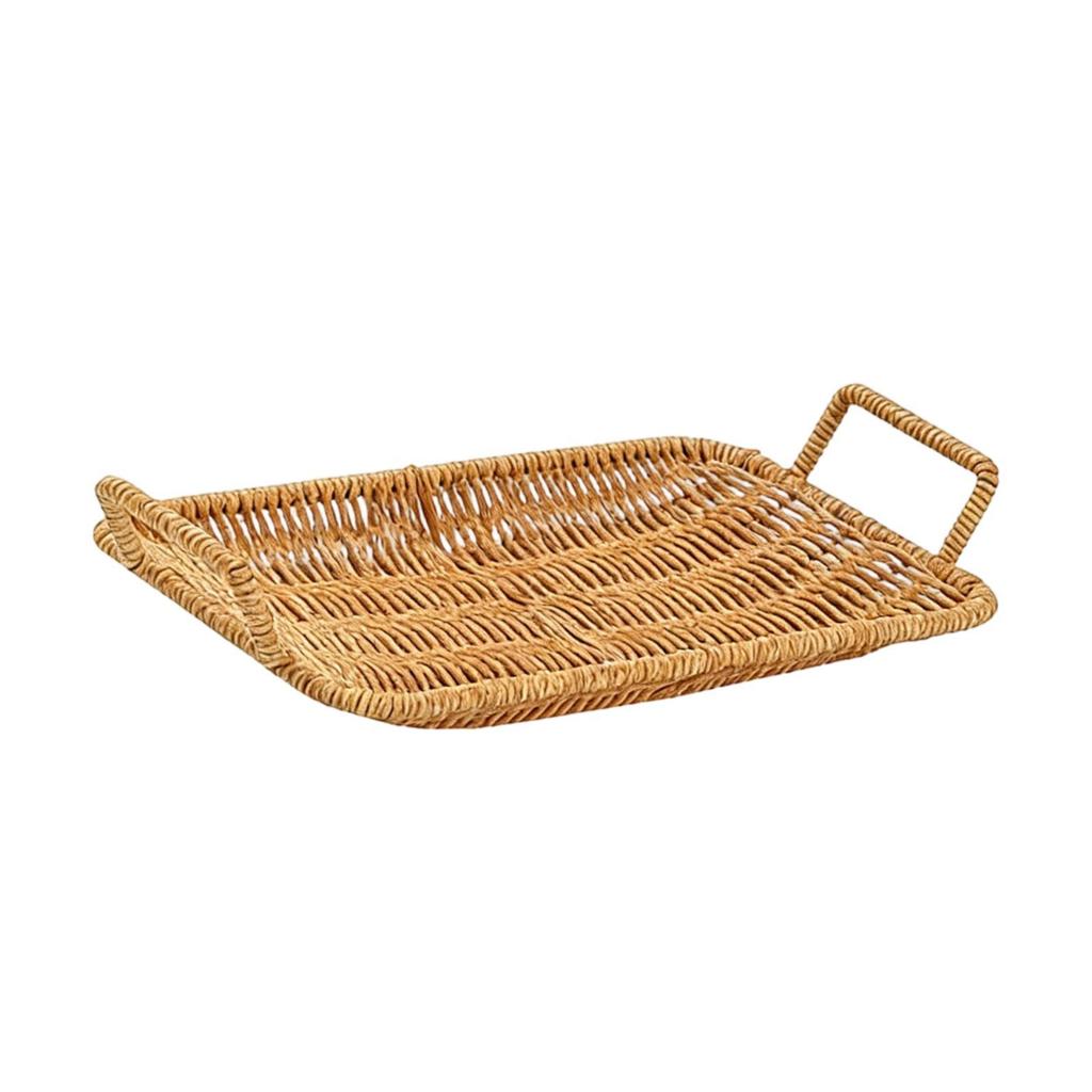 Rectangular Woven Serving Tray Durable Plastic Snacks Fruit Candy Tray for Home Kitchen Table Decoration