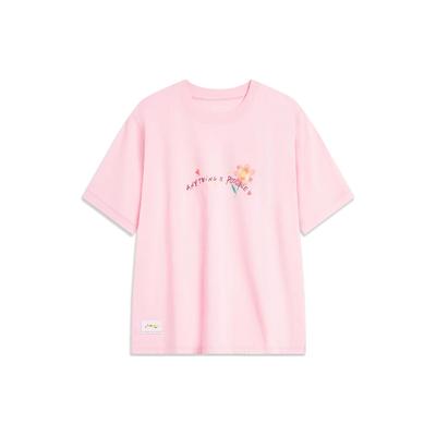 Cartoon Floral Loose Short Sleeve T-Shirt Women Tops Winning-Pink AHST488-6