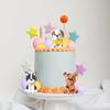Dog Cake Topper Clay Figurines Puppy Star Yellow Pink Purple Ball Cake Topper for Dog Theme Birthday Dog Pet Party Supplies
