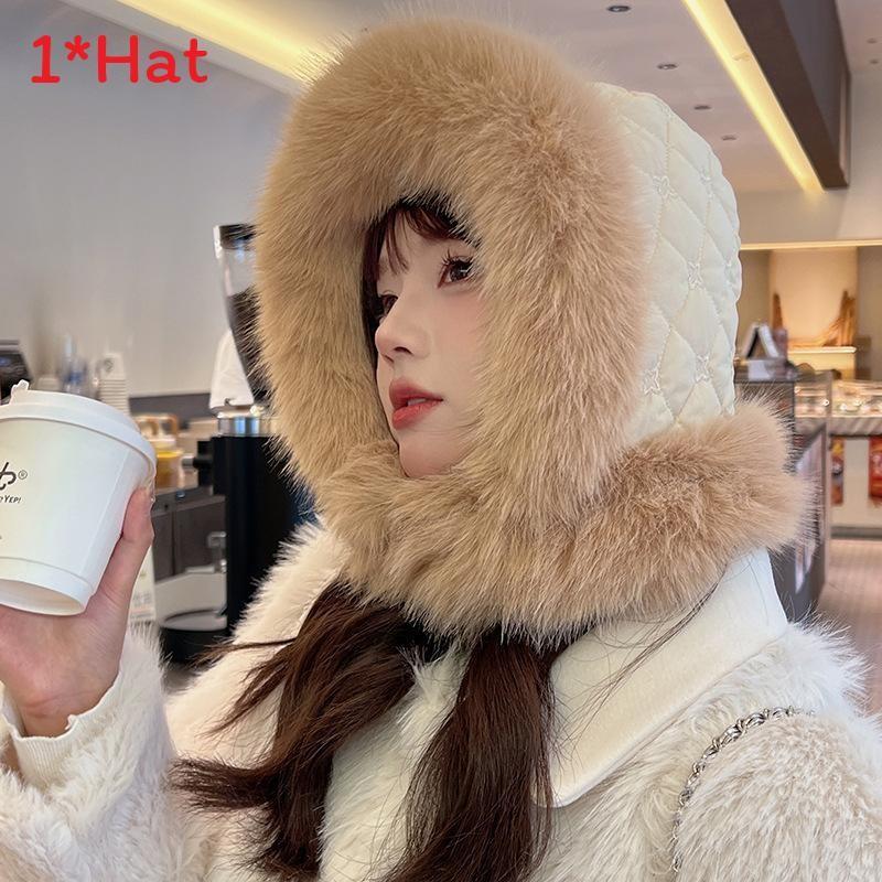 Pattern Plush Checkered Hat Women Winter Ear Protection Outdoor Warmth Cap Gift